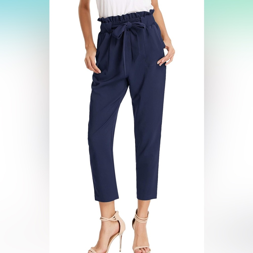 Grace Karin Cropped Paper Bag Waist Pants with Pockets